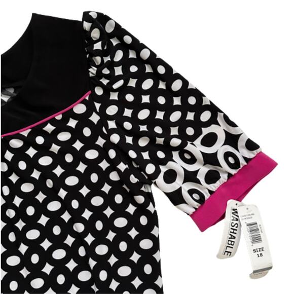 Tiana B Dress Short Sleeve Knee Length Shift Black White Pink Dress Size 18 NEW - Picture 8 of 12